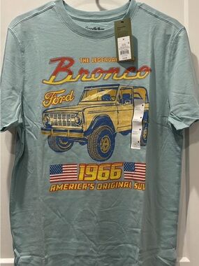 Goodfellow & Co Light Aqua Bronco Graphic Tee with Yellow & Red Accents